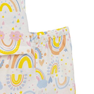 Kısa Kol Gökkuşağı Desenli Bisiklet Yaka Pijama Takımı