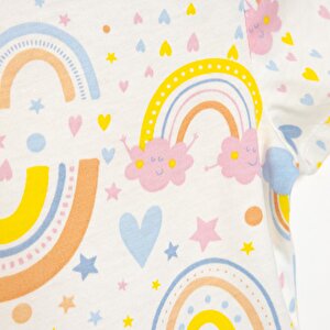 Kısa Kol Gökkuşağı Desenli Bisiklet Yaka Pijama Takımı