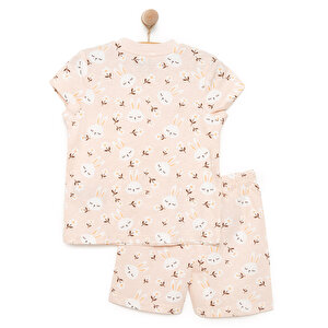 Kısa Kol Tavşan Desenli Bisiklet Yaka  Pijama Takımı Kız Bebek