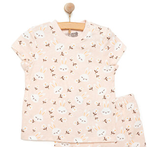 Kısa Kol Tavşan Desenli Bisiklet Yaka  Pijama Takımı Kız Bebek