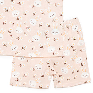 Kısa Kol Tavşan Desenli Bisiklet Yaka  Pijama Takımı Kız Bebek