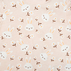 Kısa Kol Tavşan Desenli Bisiklet Yaka  Pijama Takımı Kız Bebek