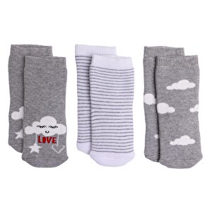 HelloBaby Kız 3lü Havlu Çor, Gri, 0-6 Ay