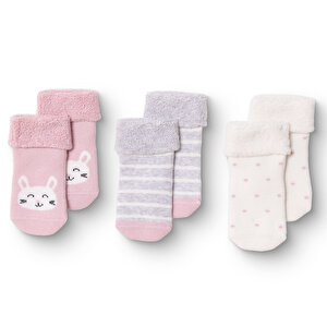 HelloBaby 3lü Havlu Çorap, Pembe, 0-6 Ay