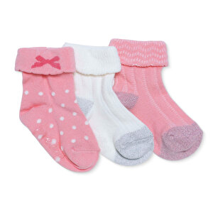 HelloBaby 3lü Kıvrık Çora, Pembe, 0-3 Ay