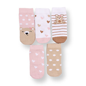 HelloBaby 5'li Soke, Bej Baskılı, 0-6 Ay