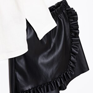 Kız Bebek Chic Bluz-Etek Denim Bisiklet Yaka Uzun Kol Reçme Paça