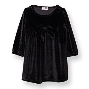 Kız Bebek Chic Elbise Kadife Bisiklet Yaka Kısa Kol Kız Bebek Chic Elbise Kadife Bisiklet Yaka Kısa Kol