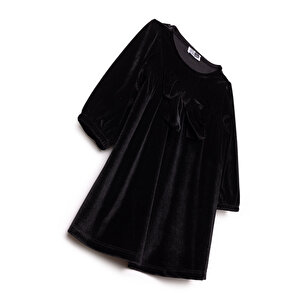 Kız Bebek Chic Elbise Kadife Bisiklet Yaka Kısa Kol Kız Bebek Chic Elbise Kadife Bisiklet Yaka Kısa Kol