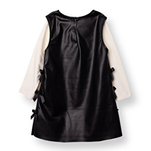 Kız Bebek Chic Elbise Tshirt Suni Deri Bisiklet Yaka Uzun Kol