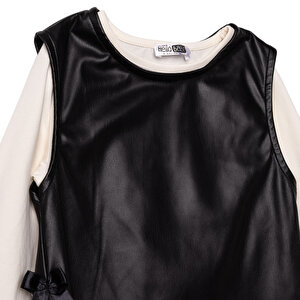 Kız Bebek Chic Elbise Tshirt Suni Deri Bisiklet Yaka Uzun Kol