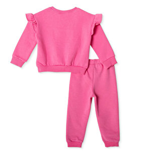 Kız Bebek Eşofman Takımı Şardonlu Üç İplik Bisiklet Yaka Uzun Kol Lastikli Paça