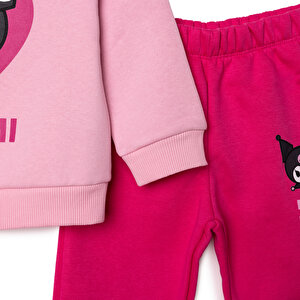 Kız Bebek Eşofman Takımı Şardonlu Üç İplik Bisiklet Yaka Uzun Kol Lastikli Paça