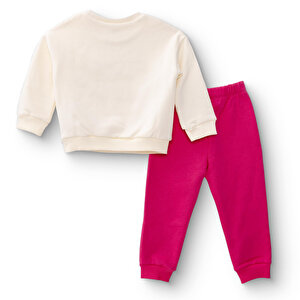 Kız Bebek Eşofman Takımı Üç İplik Bisiklet Yaka Uzun Kol Ribanalı Paça