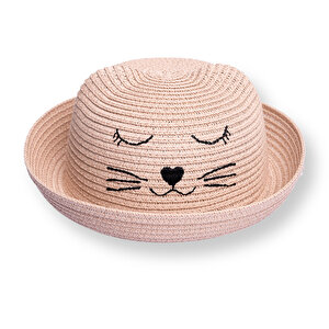 Kız Bebek Kedi Hasır Şapka