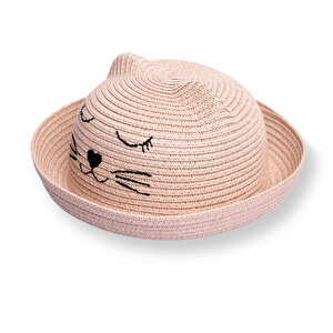 Kız Bebek Kedi Hasır Şapka