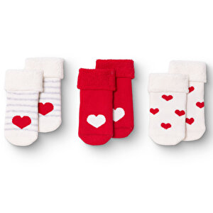 HelloBaby 3lü Havlu Çor, Kırmızı, 0-6 Ay