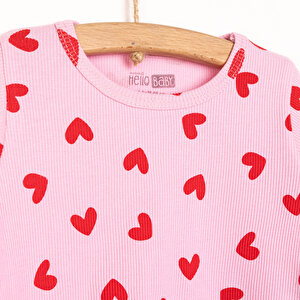 Kız Bebek Pijama Takım Kaşkorse Kalp Desen Bisiklet Yaka Uzun Kol Pembe Kız Bebek Pijama Takım Kaşkorse Kalp Desen Bisiklet Yaka Uzun Kol Pembe