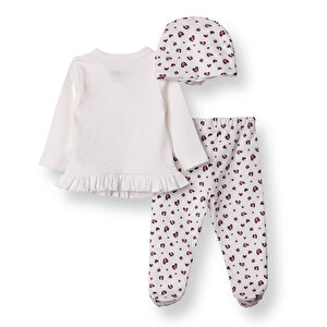 Kız Bebek Yenidoğan Zıbın-Şapka-Patikli İnterlok V Yaka Uzun Kol Patikli Paça