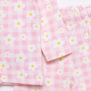 Kız Çiçek Desenli Gömlek Yaka Pijama Takımı Kız Çiçek Desenli Gömlek Yaka Pijama Takımı