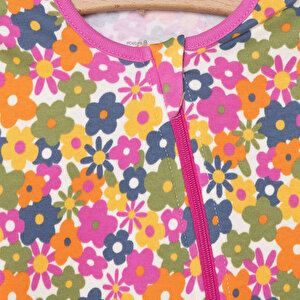 Kız Çiçek Desenli Uzun Kol Fermuarlı Patiksiz Tulum Kız Çiçek Desenli Uzun Kol Fermuarlı Patiksiz Tulum