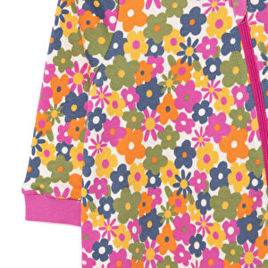 Kız Çiçek Desenli Uzun Kol Fermuarlı Patiksiz Tulum Kız Çiçek Desenli Uzun Kol Fermuarlı Patiksiz Tulum