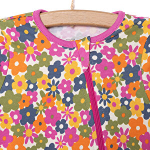 Kız Çiçek Desenli Uzun Kol Fermuarlı Patiksiz Tulum Kız Çiçek Desenli Uzun Kol Fermuarlı Patiksiz Tulum