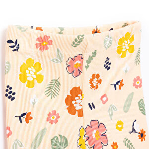 Kız Bebek Pijama Takım Kaşkorse Çiçek Desenli Bisiklet Yaka Uzun Kol Somon