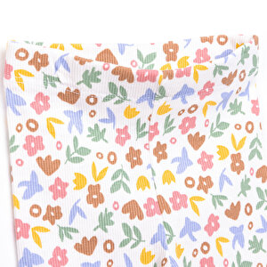 Kız Bebek Pijama Takım Kaşkorse Çiçek Desenli Bisiklet Yaka Uzun Kollu Ekru