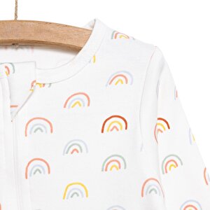 Kız Gökkuşağı Desenli  Fermuarlı Patiksiz Tulum Kız Bebek