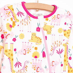 Kız Hayvan Desenli Uzun Kol Fermuarlı Patiksiz Tulum