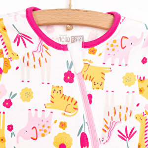 Kız Hayvan Desenli Uzun Kol Fermuarlı Patiksiz Tulum