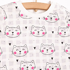 Kız Kedi Desenli Uzun Kol Pijama Takımı Kız Kedi Desenli Uzun Kol Pijama Takımı