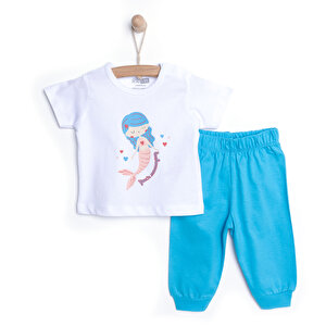 HelloBaby Kız Kısa Kol Pija, Beyaz, 6 Ay