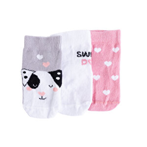 Kız Köpek Desen 3lü Kaydırmaz Çorap Kız Bebek