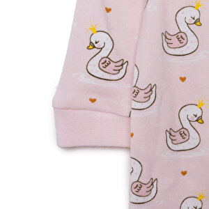 Kız Kuğu Desenli Fermuarlı Patiksiz Tulum