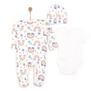 Kız Bebek Yenidoğan Tulum Body Şapka %100 Pamuk Çıtçıtlı Bisiklet Yaka Uzun Kol Patikli Ekru Kız Bebek Yenidoğan Tulum Body Şapka %100 Pamuk Çıtçıtlı Bisiklet Yaka Uzun Kol Patikli Ekru