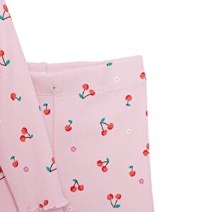 Kız Bebek Pijama Takım Kaşkorse Kiraz Desenli Bisiklet Yaka Uzun Kol Pembe