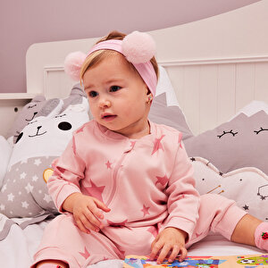 Kız Yıldız Desenli Fermuarlı Patiksiz Tulum