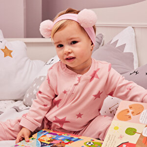 Kız Yıldız Desenli Fermuarlı Patiksiz Tulum