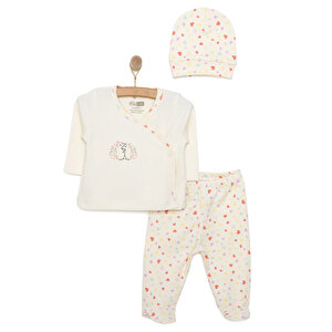 HelloBaby Kız Zıbın-Şap, Ekru, Yenidoğan