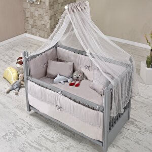 Kral Anne Yanı Ahşap Sallanır ve Asansörlü Beşik Gri 60x120 cm