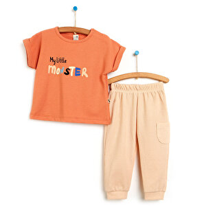 BabyZ Little Monster Tshir, Mercan, 9 Ay