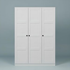 Lucas 3 Kapaklı, 6 Raf Bölmeli, Askılıklı Geniş Elbise Dolabı, Gardırop, Beyaz 190x135