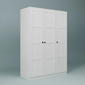 Lucas 3 Kapaklı, 6 Raf Bölmeli, Askılıklı Geniş Elbise Dolabı, Gardırop, Beyaz 190x135