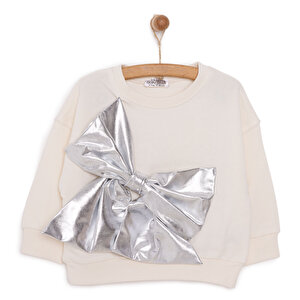 HelloBaby Metallic Kız Sweat, Ekru, 9 Ay