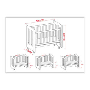 Mia Naturel Anne Yanı Ahşap Sallanabilir ve Asansörlü Beşik Beyaz/Naturel 60x120cm
