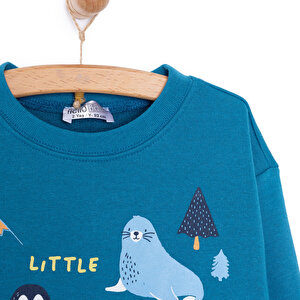 Erkek Bebek Eşofman Takım Şardonlu Kumaş Nordic Forest Bisiklet Yaka Uzun Kol Yeşil