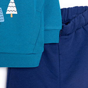 Erkek Bebek Eşofman Takım Şardonlu Kumaş Nordic Forest Bisiklet Yaka Uzun Kol Yeşil