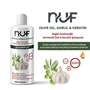 Nuf Doğal Zeytinyağlı, Keratinli ve Sarımsaklı Yetişkin Şampuan  400 mL